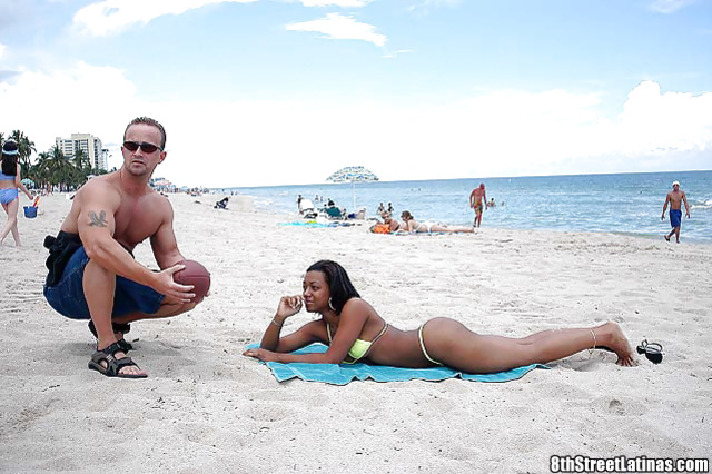 Ebony slut picked up on the beach and fucked in her sexy bikini