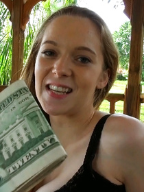 Beautiful young chick with glasses is getting payment for showing her sensational fuck skills. She is satisfying the stranger wildly outdoor.