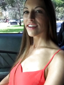 Awesome brunette is flashing her natural tits and jerking her partner's big cock in his car. She is also getting her vagina banged in his flat.