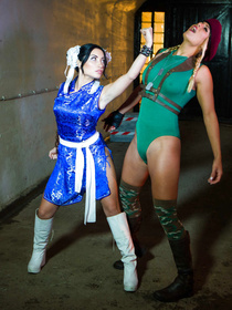 Street Fighter hotties are about to KO each other, but not really. They end up fucking like crazy right on the floor. Game over!